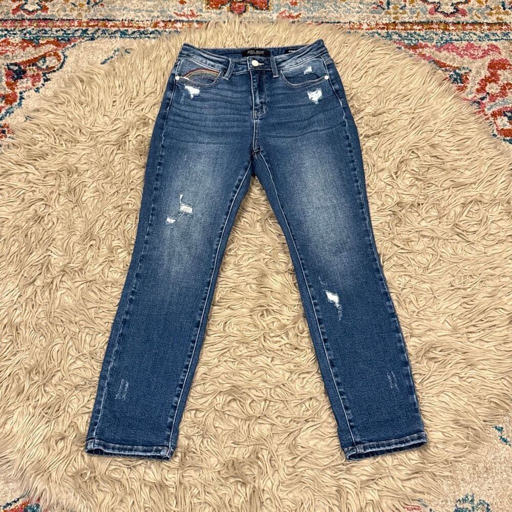 Judy Blue embroidered rainbow straight fit jeans size 5/27